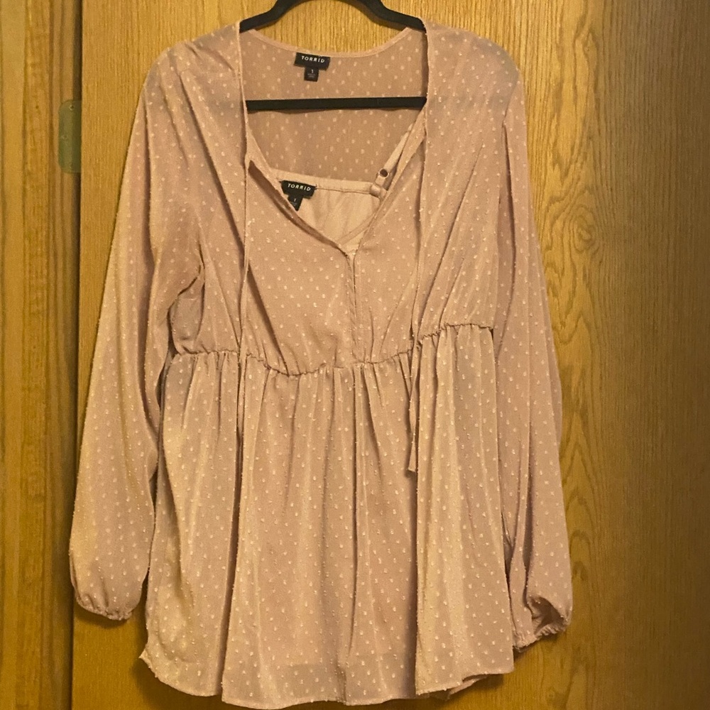 Torrid Blush Polka Dot Babydoll Blouse!